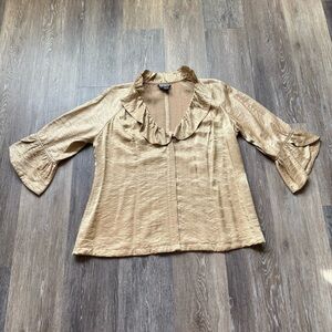BEREK Ruffle Gold Shimmer 3/4 Sleeve Zip Jacket 2X